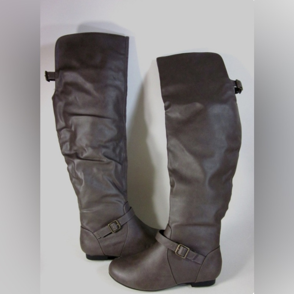 Journee Collection Loft Over the Knee Wide Calf Taupe Boots